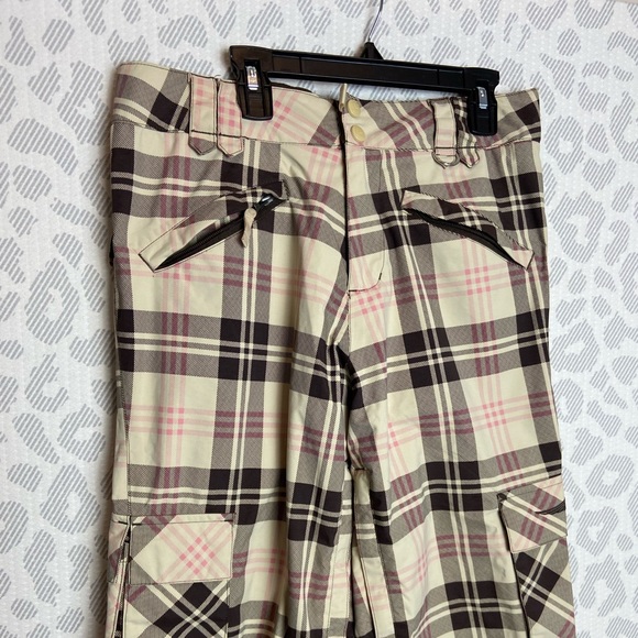 BURTON Brown Pink Plaid Pockets Snow Ski Snowboarding Pants Women’s Size Small - Picture 2 of 8